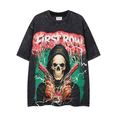 Vintage Black FIRST ROW Grim Reaper Skull Double‑Sided Graphic T‑Shirt