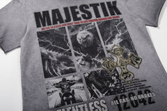 Grey Black Washed Vintage Portrait Totem Double‑Sided Graphic Band‑Style T‑Shirt