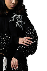 Rhinestone Letter Full‑Zip Hoodie Streetwear Zip‑Up Hooded Jacket