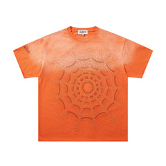 Orange Washed Mandala Embossed Vintage Graphic T‑Shirt