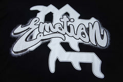 Black Vintage Cursive Script Figure Graphic Oversized Crew‑Neck Street T‑Shirt