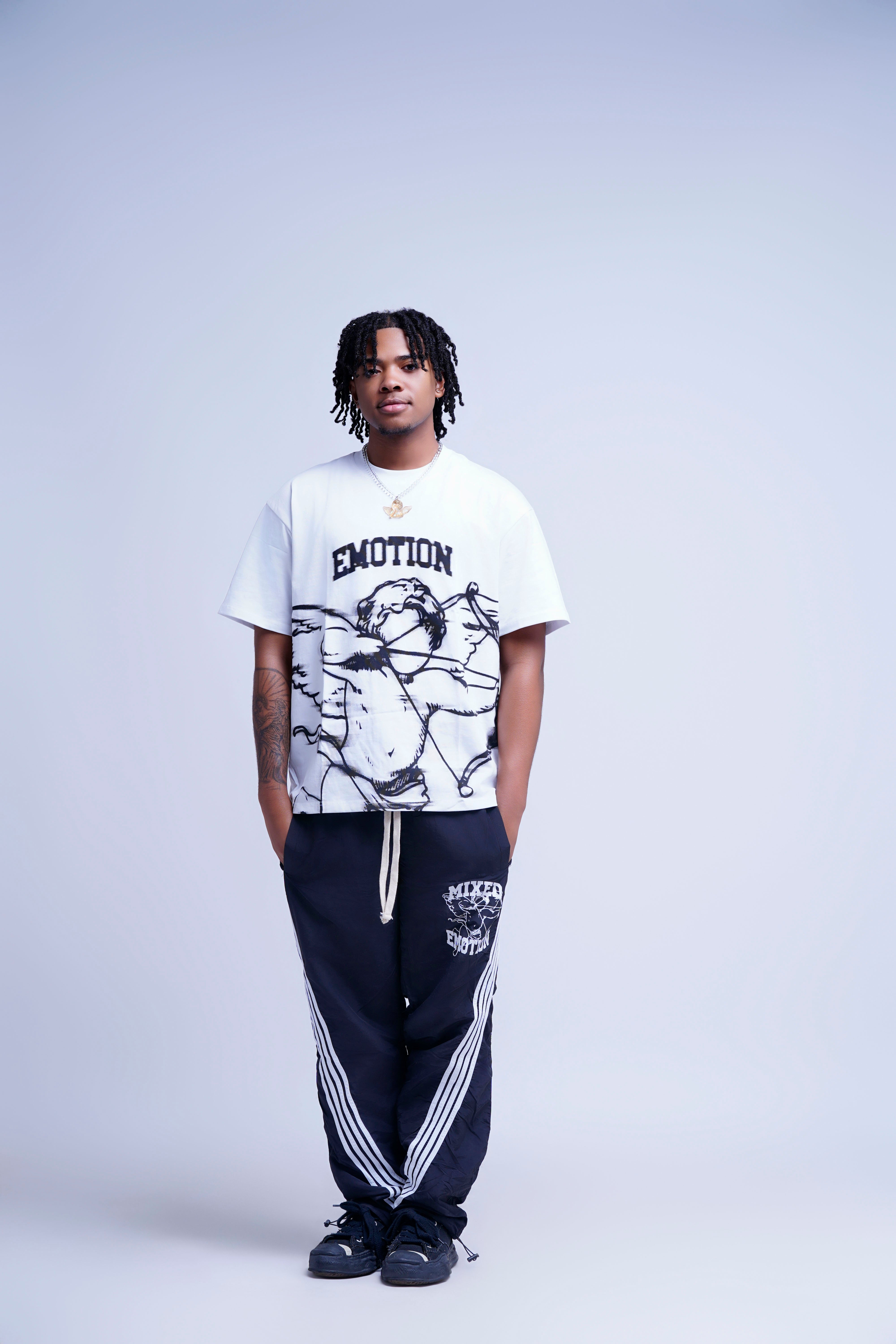 Vintage Side Stripe Printed Loose Fit Track Pants Elastic Waist Street‑wear Bottoms