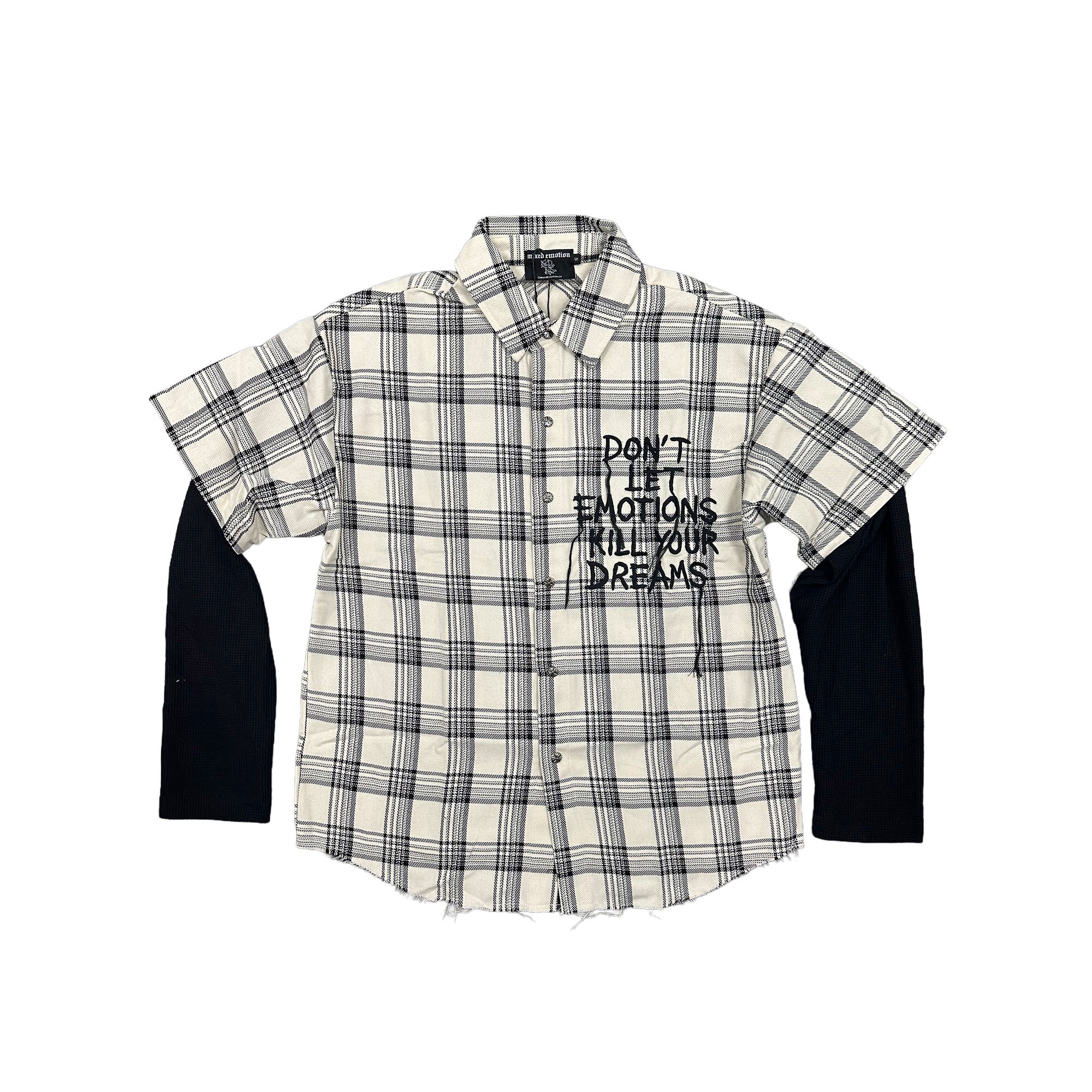 Vintage Plaid Fake Layer Long Sleeve Button Shirt Underground Streetwear