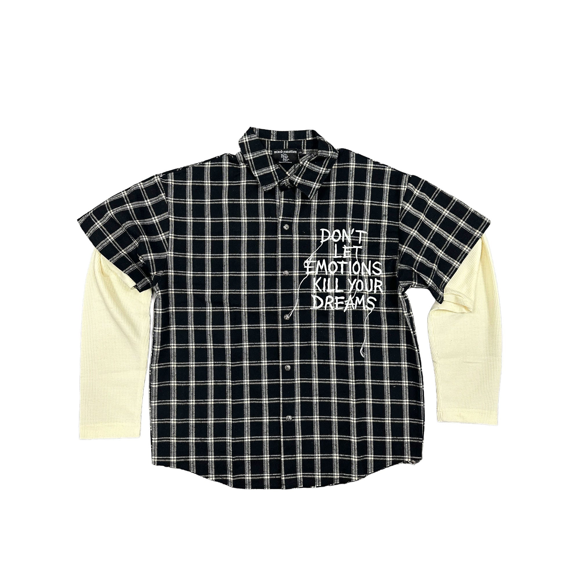 Black Plaid Patchwork Long Sleeve Shirt Hip‑Hop Loose Layered Shirt