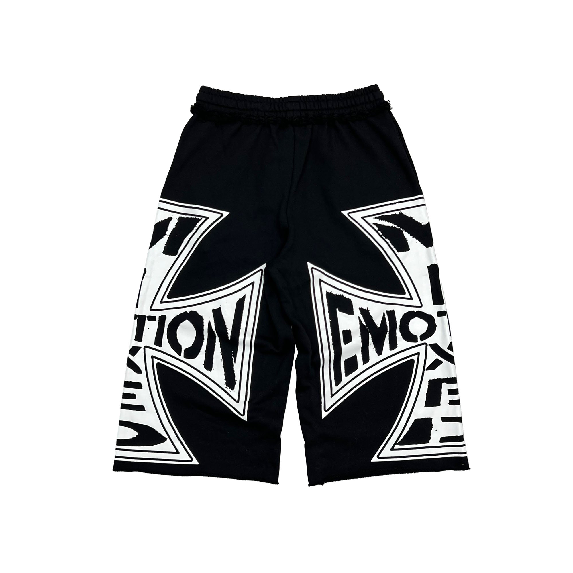 Vintage Large Cross Emotion Graphic Shorts Loose Fit Drawstring Street‑wear Bottoms