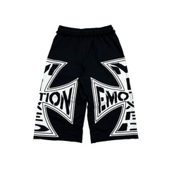 Vintage Large Cross Emotion Graphic Shorts Loose Fit Drawstring Street‑wear Bottoms