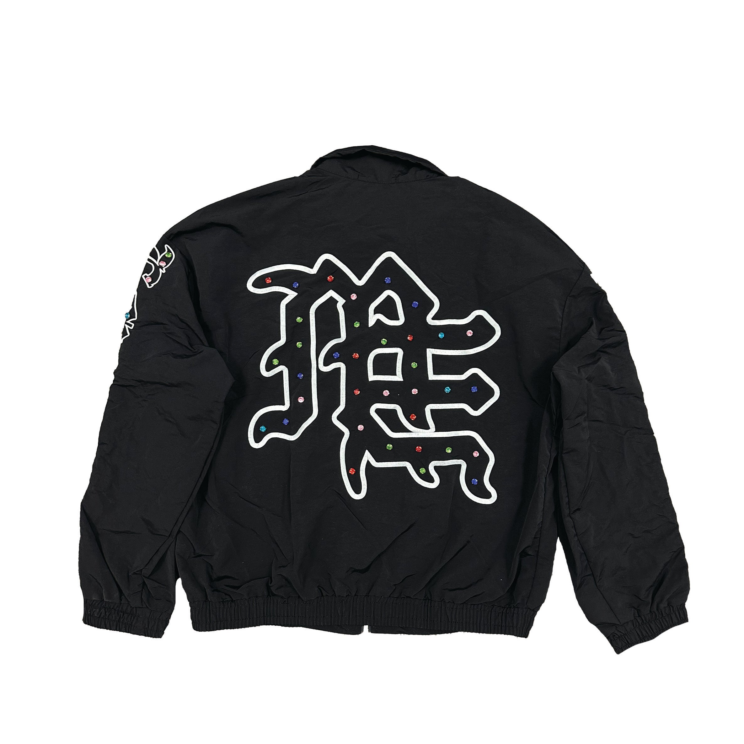Black Colorful Graffiti Embroidered Zip‑Up Jacket Men Streetwear Stand Collar Outerwear