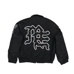 Black Colorful Graffiti Embroidered Zip‑Up Jacket Men Streetwear Stand Collar Outerwear