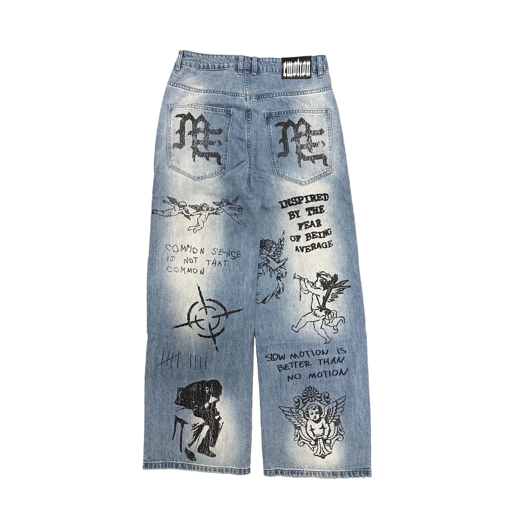 Graphic Printed Baggy Wide Leg Jeans Vintage Washed Street‑wear Denim Pants
