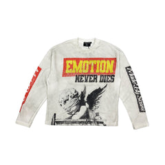 Vintage Wash Spliced Sleeve Graphic Cropped Long Sleeve T‑Shirt