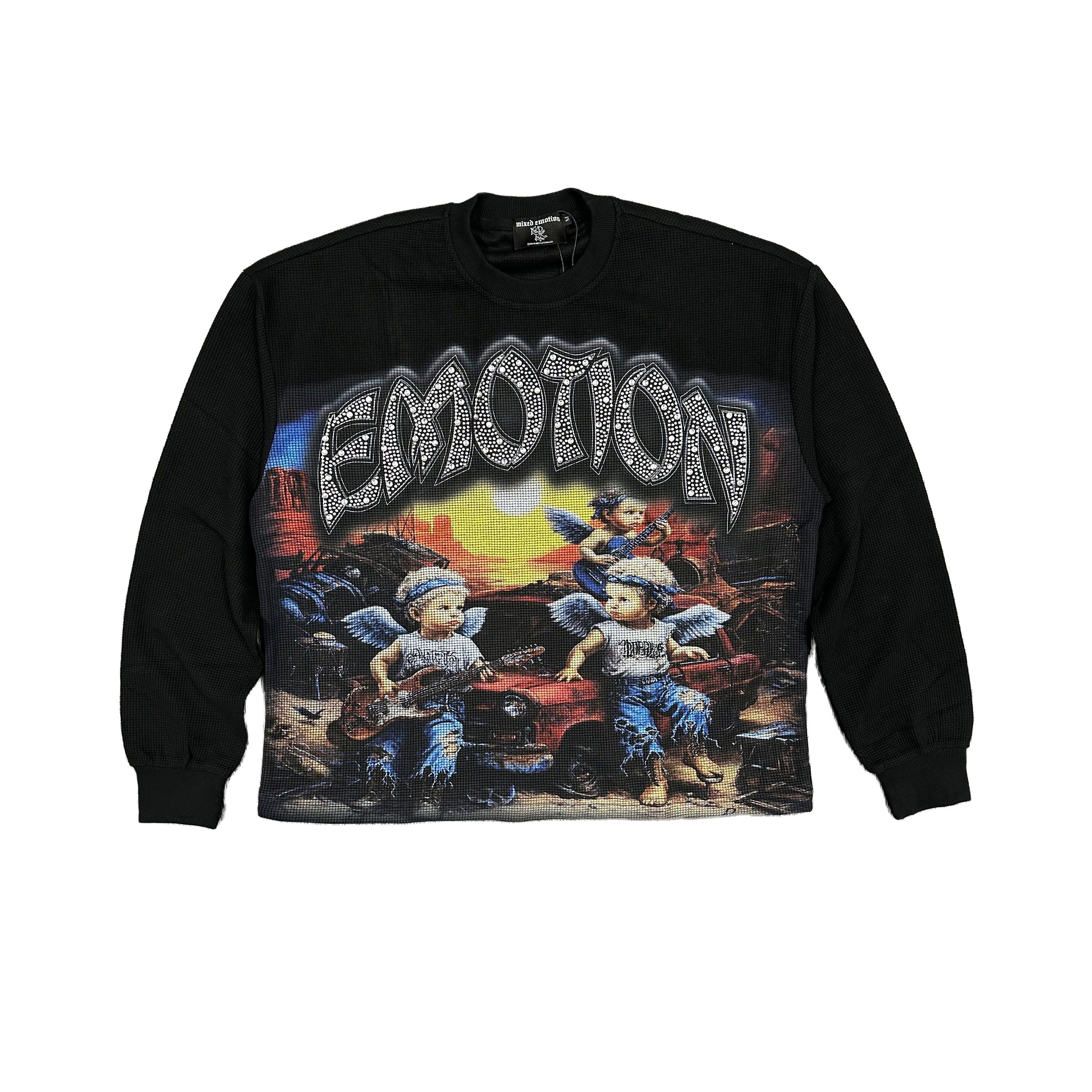 Retro Art Graphic Long Sleeve Tee Loose Fit Hip‑Hop Street Shirt