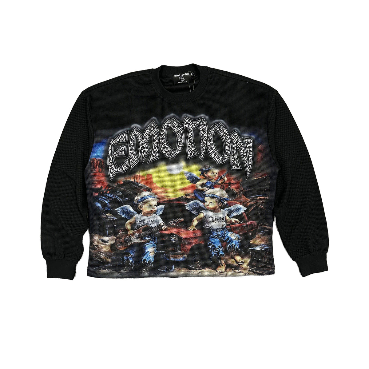 Retro Art Graphic Long Sleeve Tee Loose Fit Hip‑Hop Street Shirt