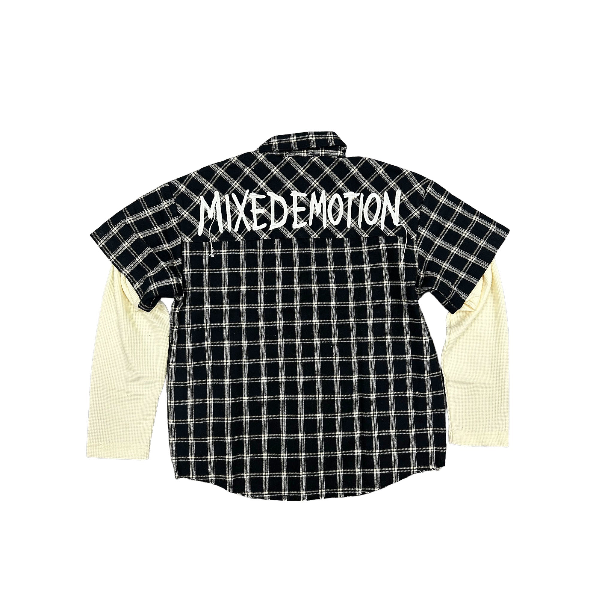Black Plaid Patchwork Long Sleeve Shirt Hip‑Hop Loose Layered Shirt