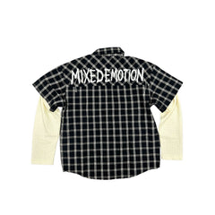 Black Plaid Patchwork Long Sleeve Shirt Hip‑Hop Loose Layered Shirt