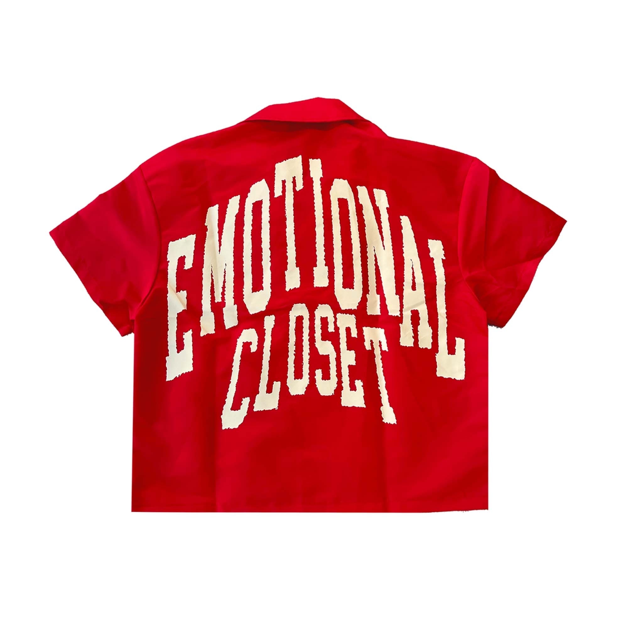 Red Letter Print Short Sleeve Button Down Baseball Shirt Men Streetwear Casual Top
