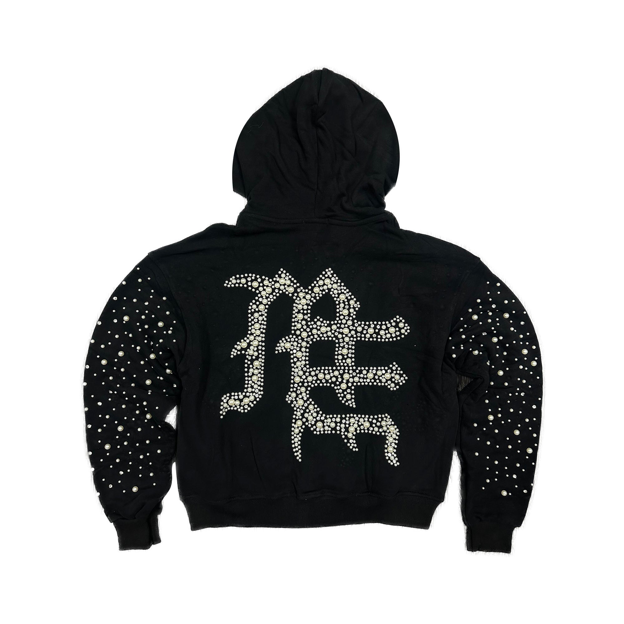 Rhinestone Letter Full‑Zip Hoodie Streetwear Zip‑Up Hooded Jacket