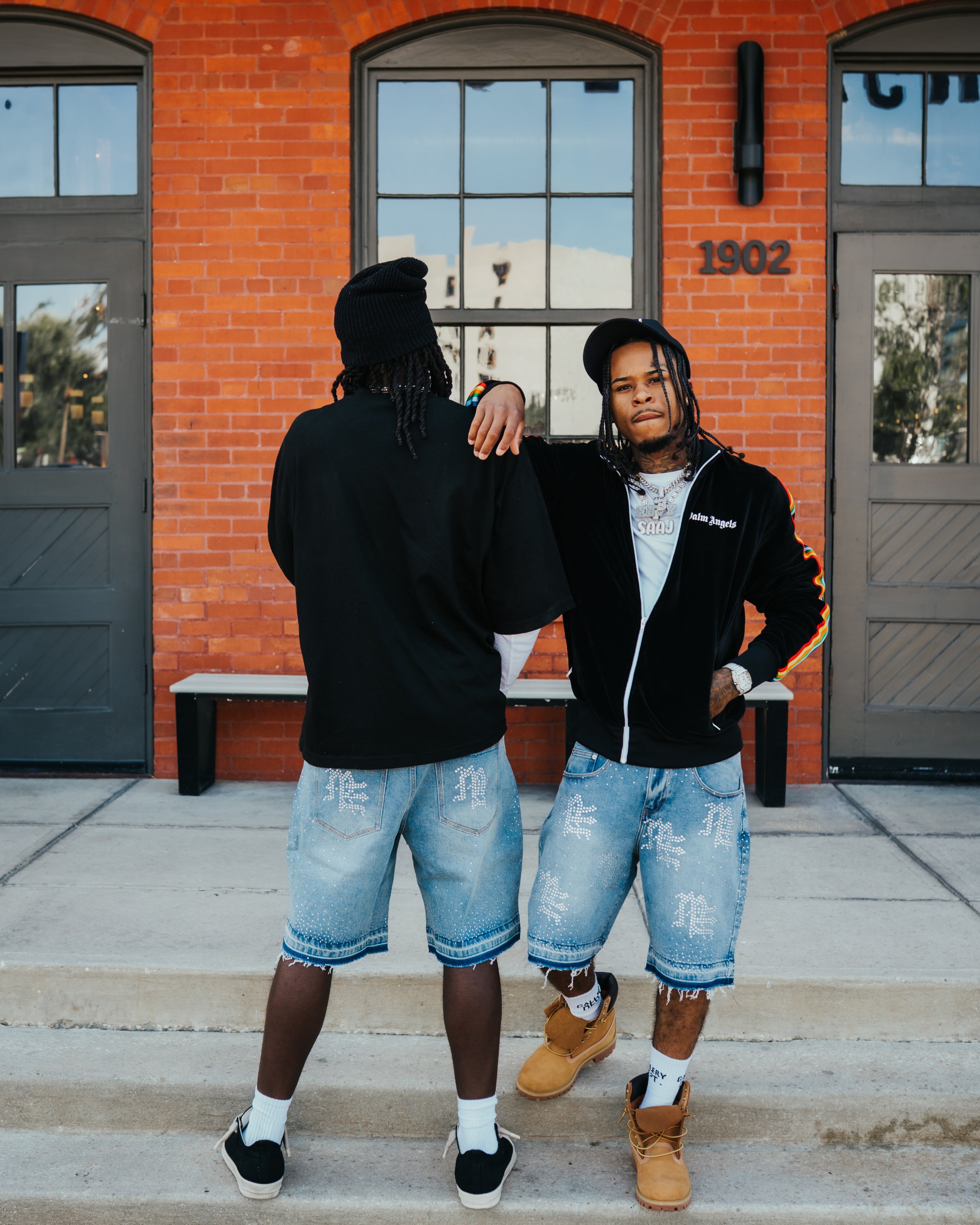 Y2K Street Style All‑Over Graphic Raw Edge Denim Shorts