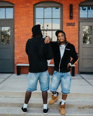 Y2K Street Style All‑Over Graphic Raw Edge Denim Shorts