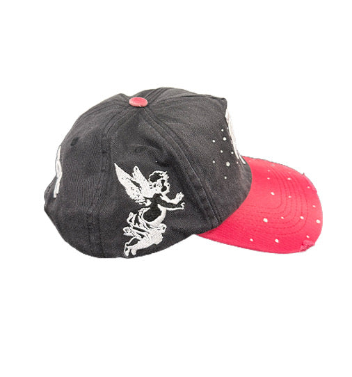 Vintage Splatter Detail Embroidered Snapback Cap Black & Red Street‑wear Baseball Hat