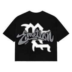 Emotion Angel Vintage Print T‑Shirt Black Boxy‑Fit Casual Street‑wear Short Sleeve Top
