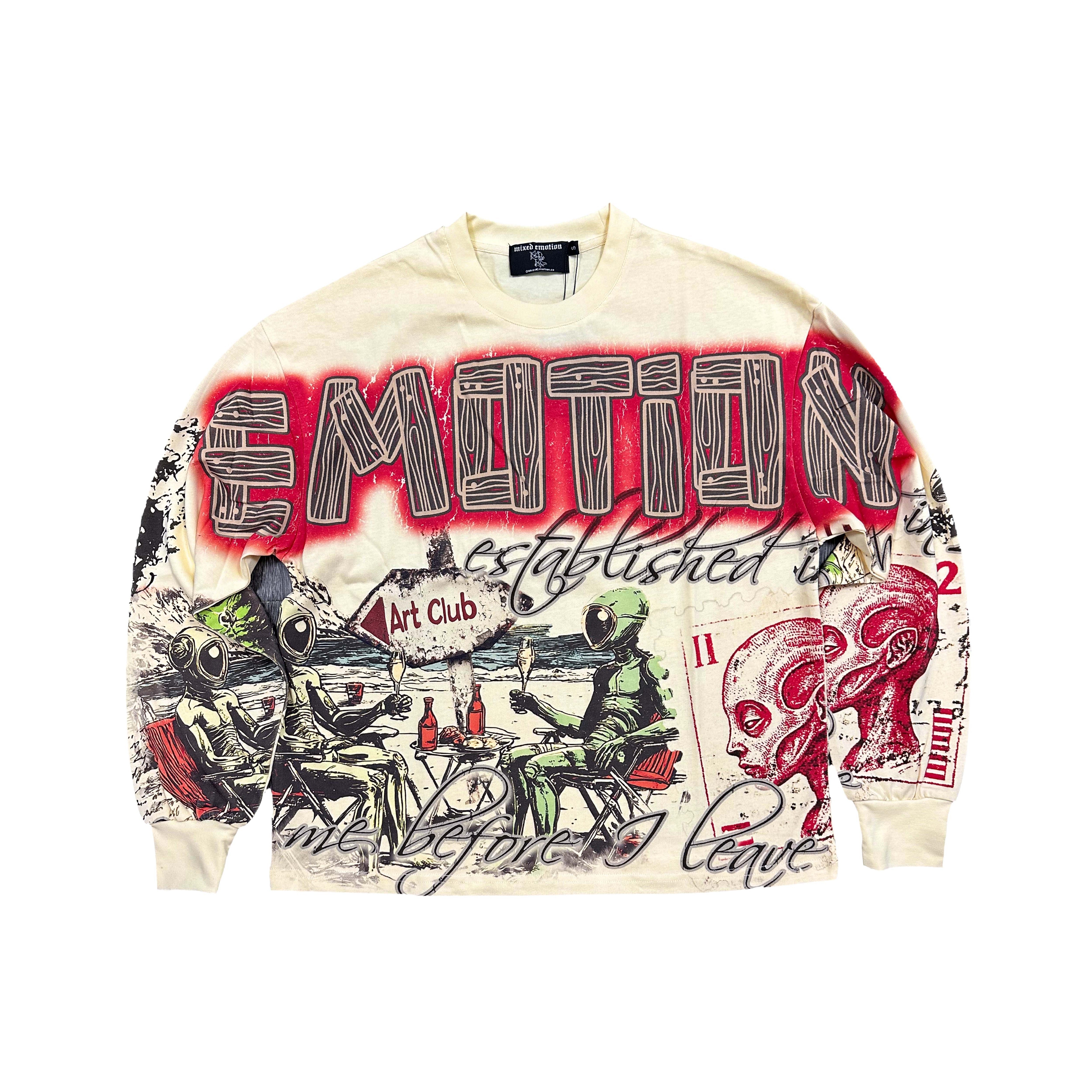 Emotion Graphic Vintage Washed Long‑Sleeve Tee Unisex Streetwear