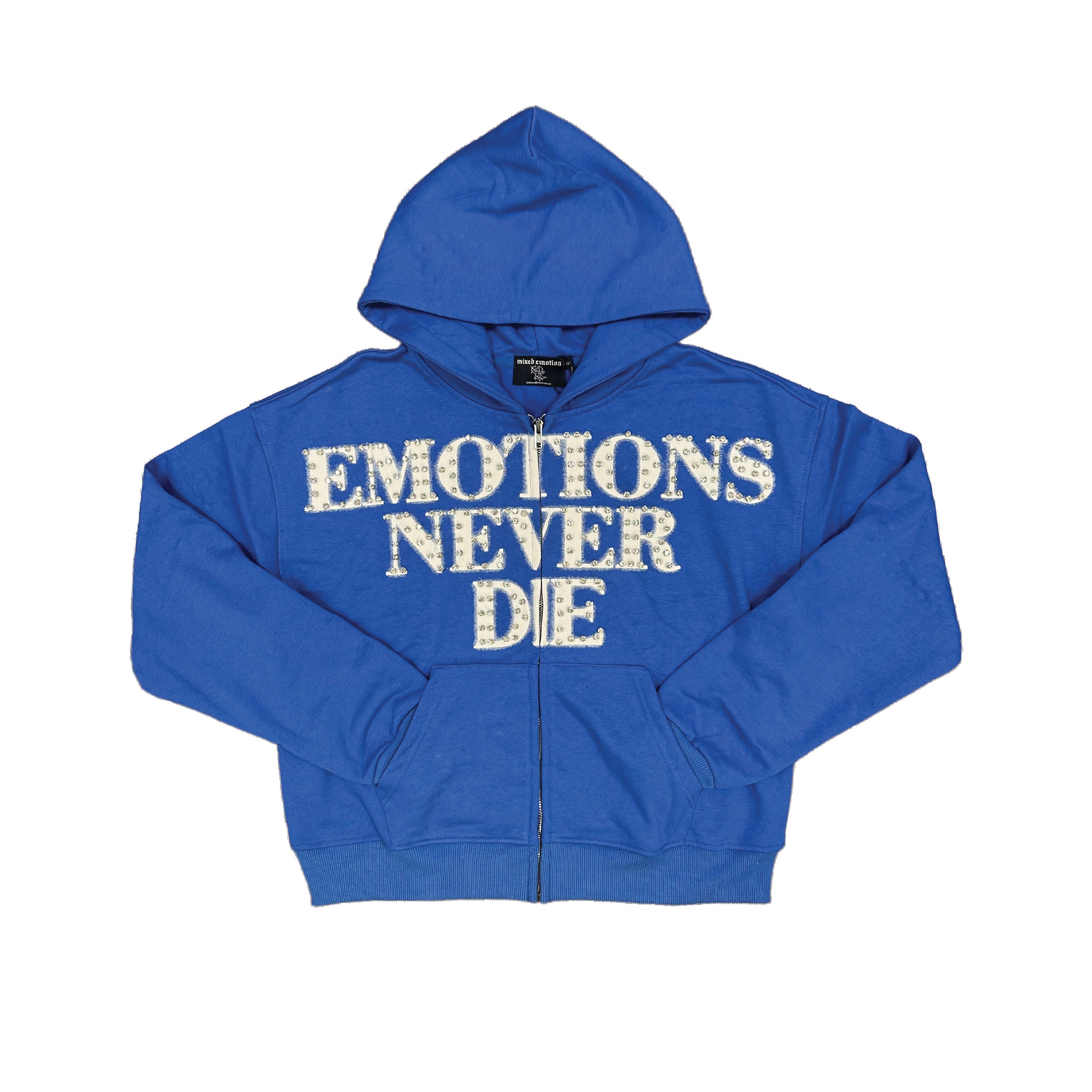 Emotions Never Die Graphic Zip‑Up Hoodie Royal Blue Urban Street‑wear Hooded Top