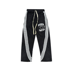 Vintage Side Stripe Printed Loose Fit Track Pants Elastic Waist Street‑wear Bottoms