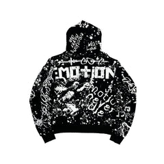 Vintage Graffiti Emotion Print Zip‑Up Hoodie Loose Fit Black Street‑wear Hooded Sweatshirt