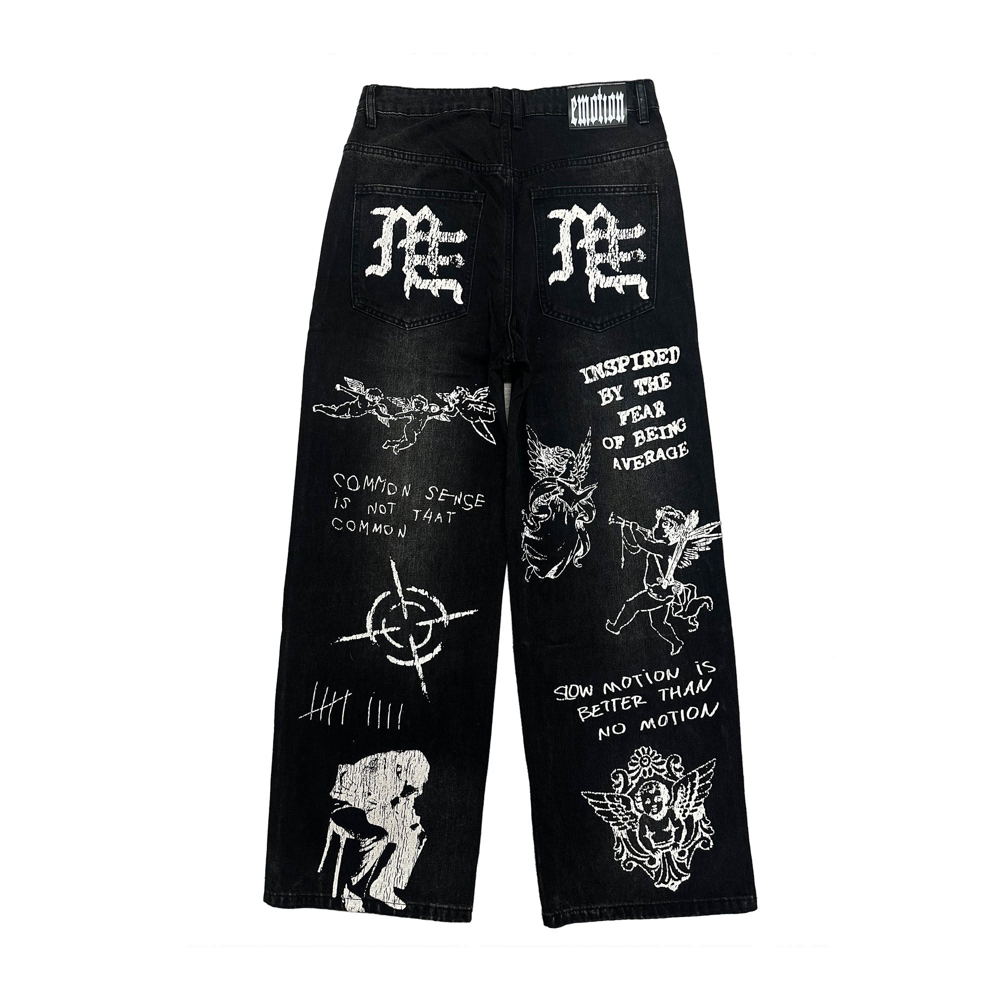 Vintage Gothic Graffiti Printed Wide Leg Baggy Denim Jeans for Men