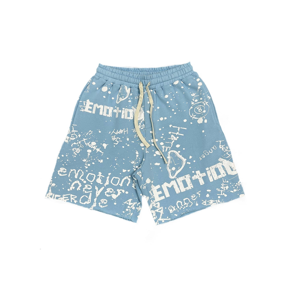 Emotion Logo All‑Over Print Light Blue Relaxed Fit Street‑wear Shorts