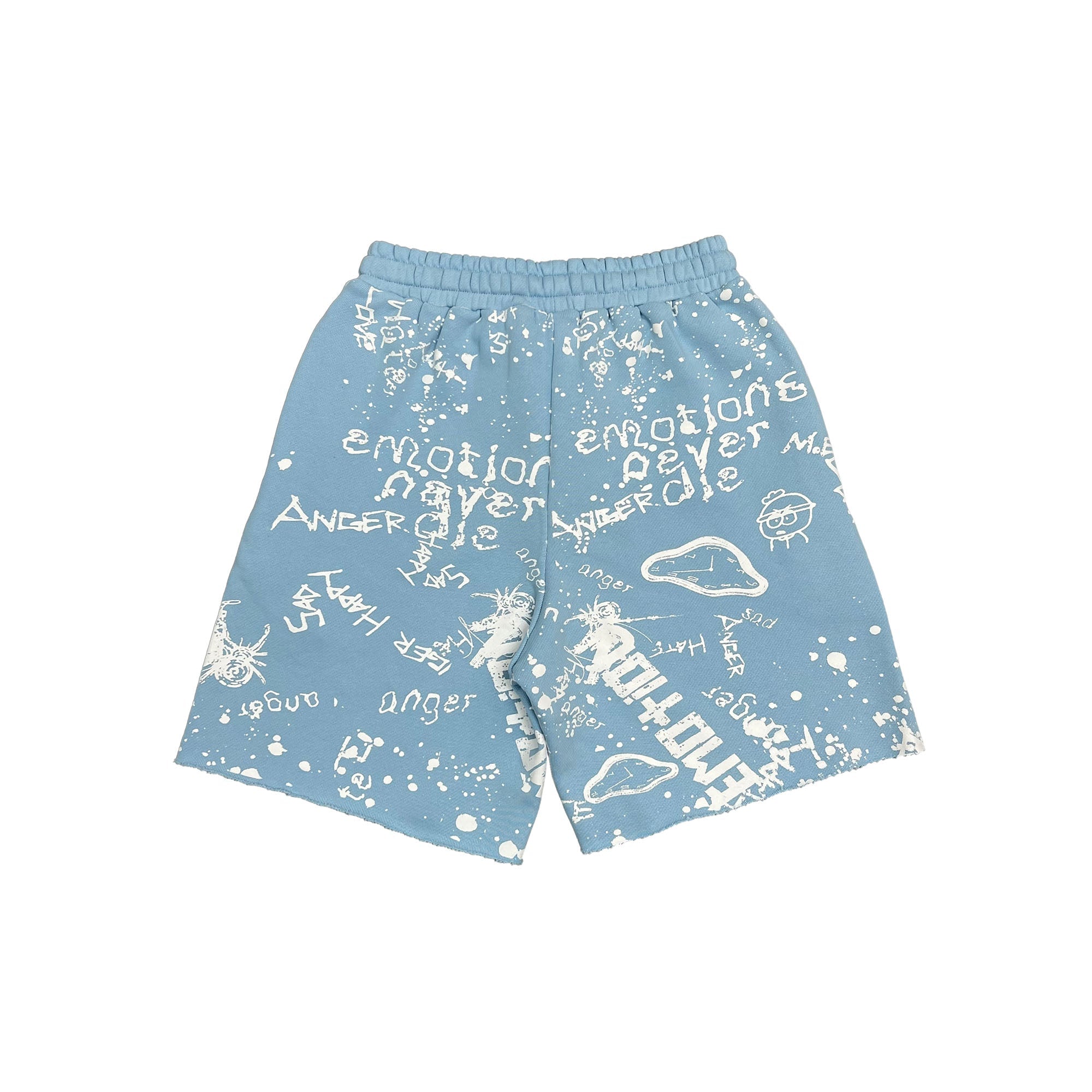 Emotion Logo All‑Over Print Light Blue Relaxed Fit Street‑wear Shorts