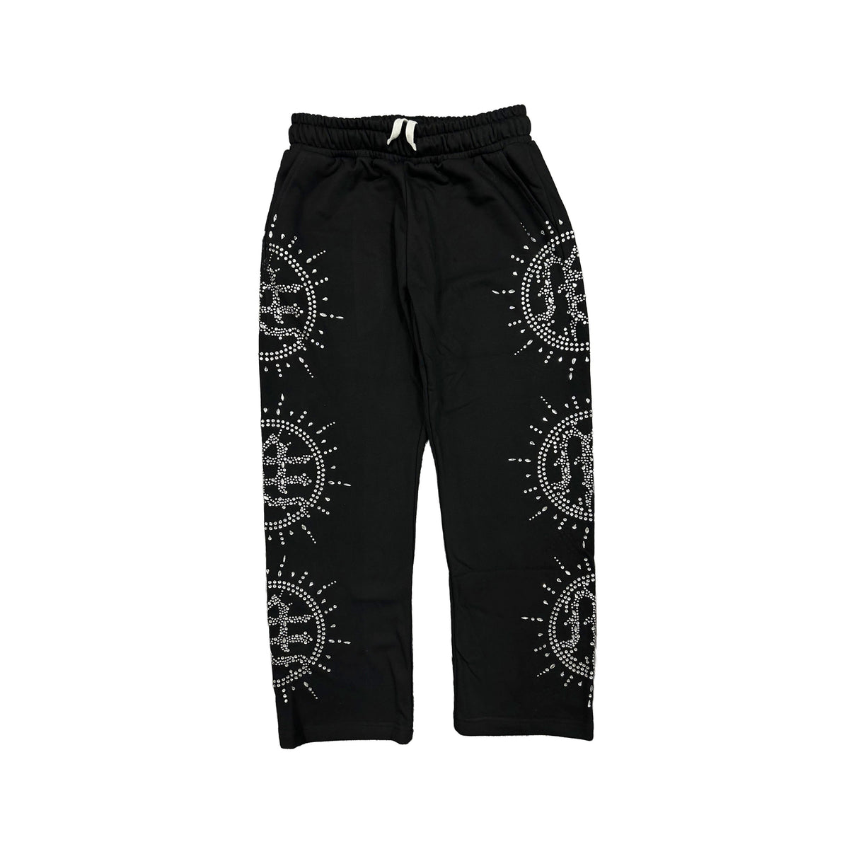Black Rhinestone Graphic Sweat Pants Men Streetwear Loose Wide Leg Trousers