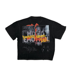 EMOTION Retro Portrait Graphic T‑Shirt Black Boxy Fit Casual Street‑wear Short Sleeve Top