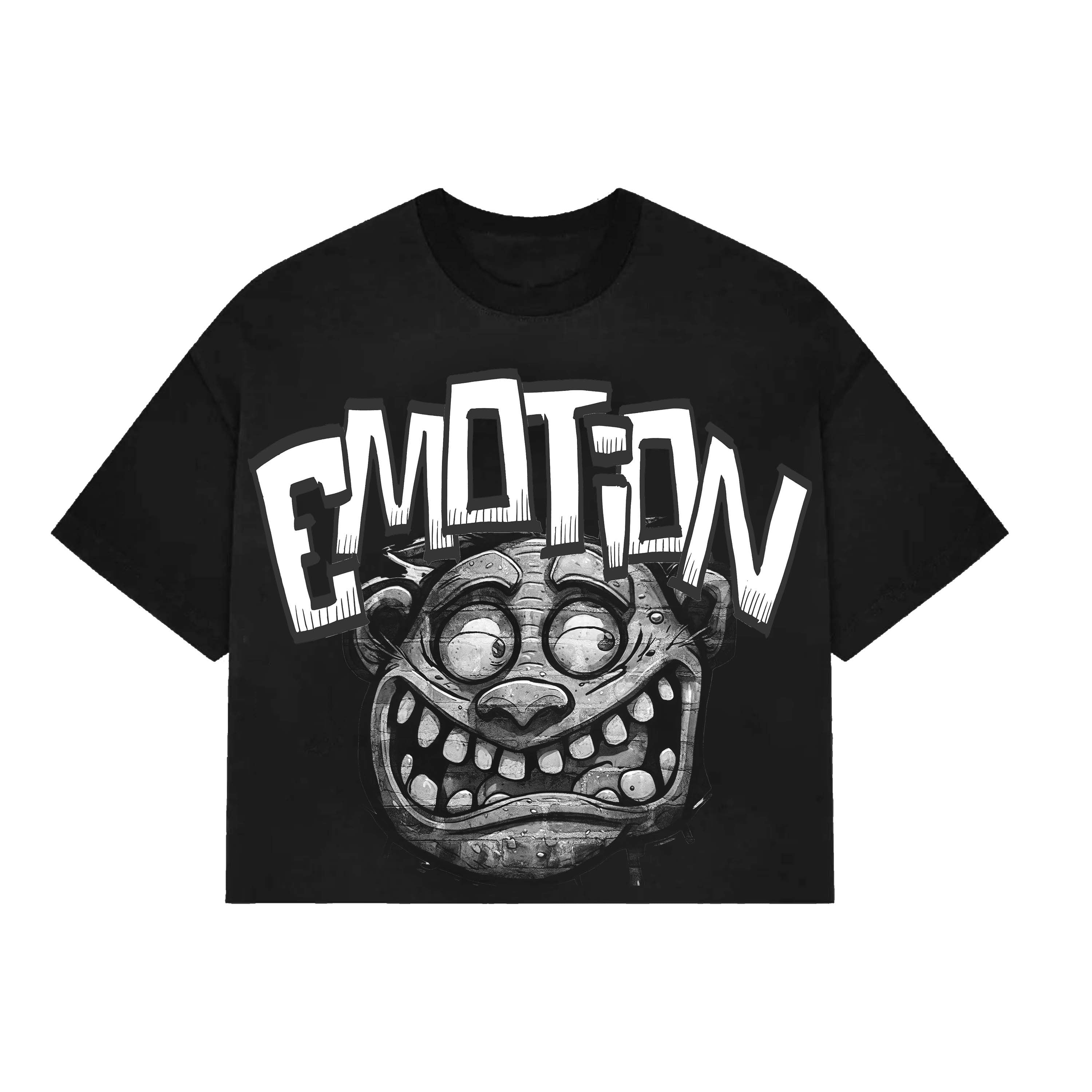 Vintage Distressed Monster Graphic Tee Black Emotion Front & Back Print Baggy Street‑wear T‑Shirt