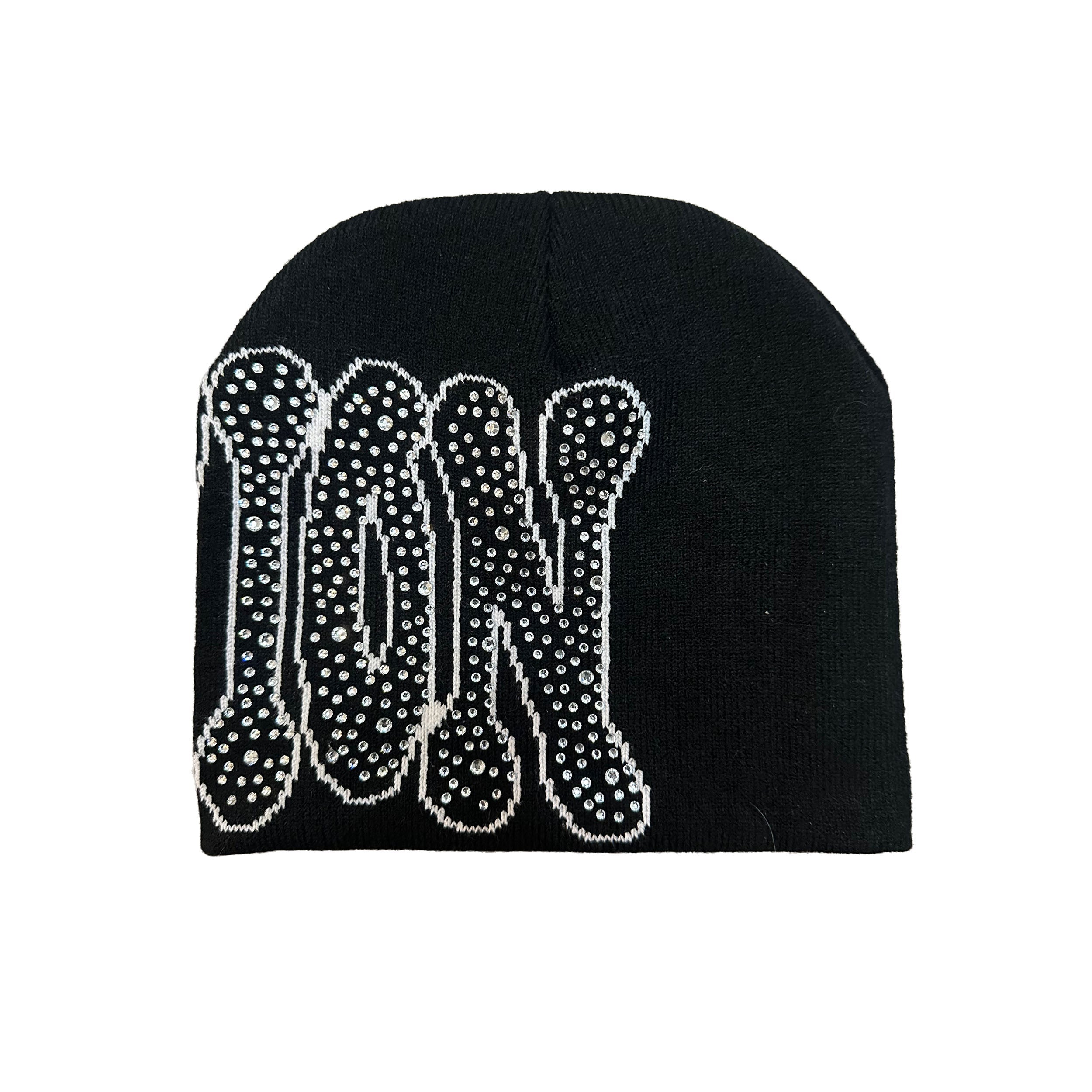 Y2K Bling Rhinestone Embroidered Letter Beanie Men Street Accessories