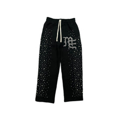 Y2K Bling Rhinestone Graphic Baggy Sweatpants Men Hip‑Hop Street Pants