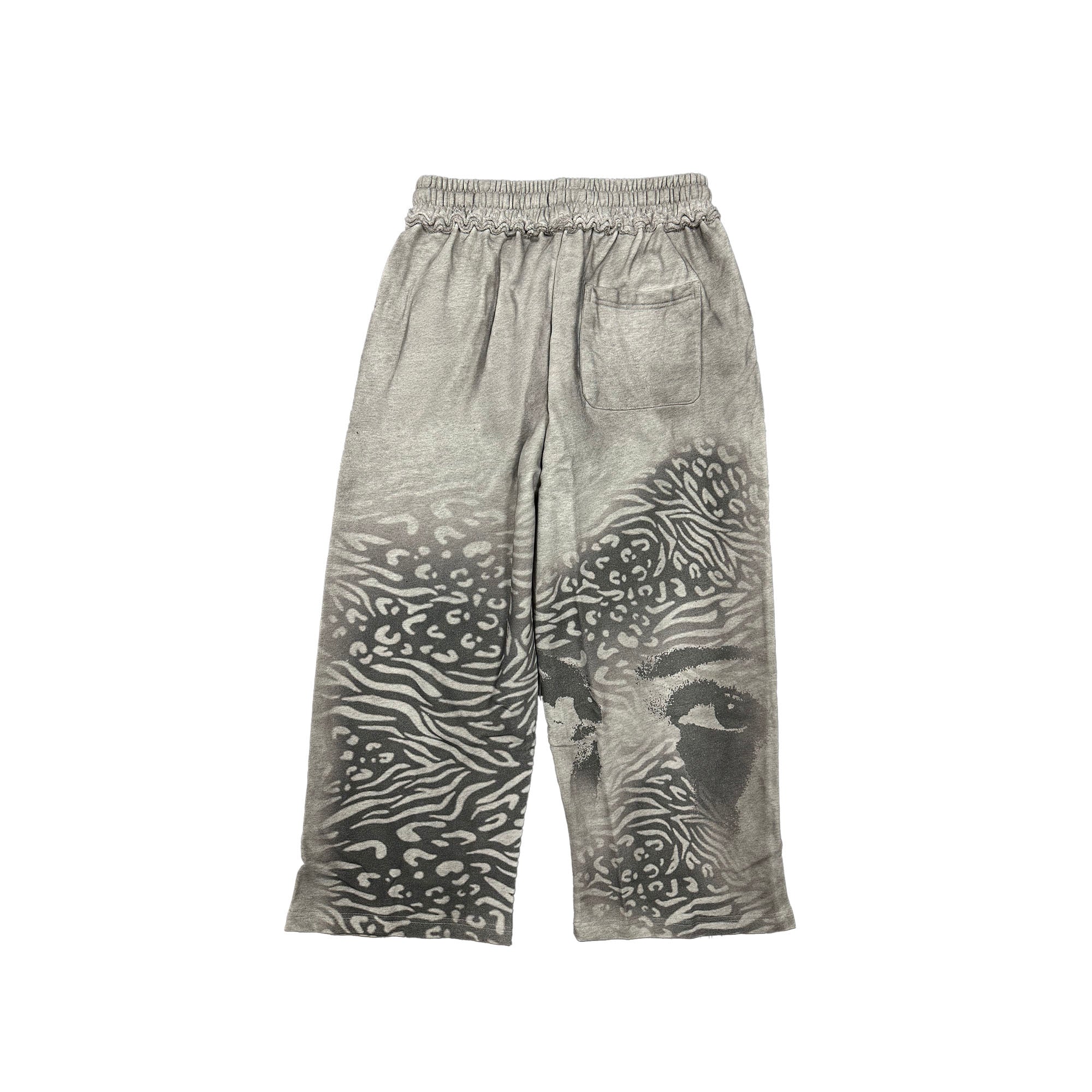 Washed Grey Abstract Graphic Wide Leg Sweat Pants Men Streetwear Loose Trousers