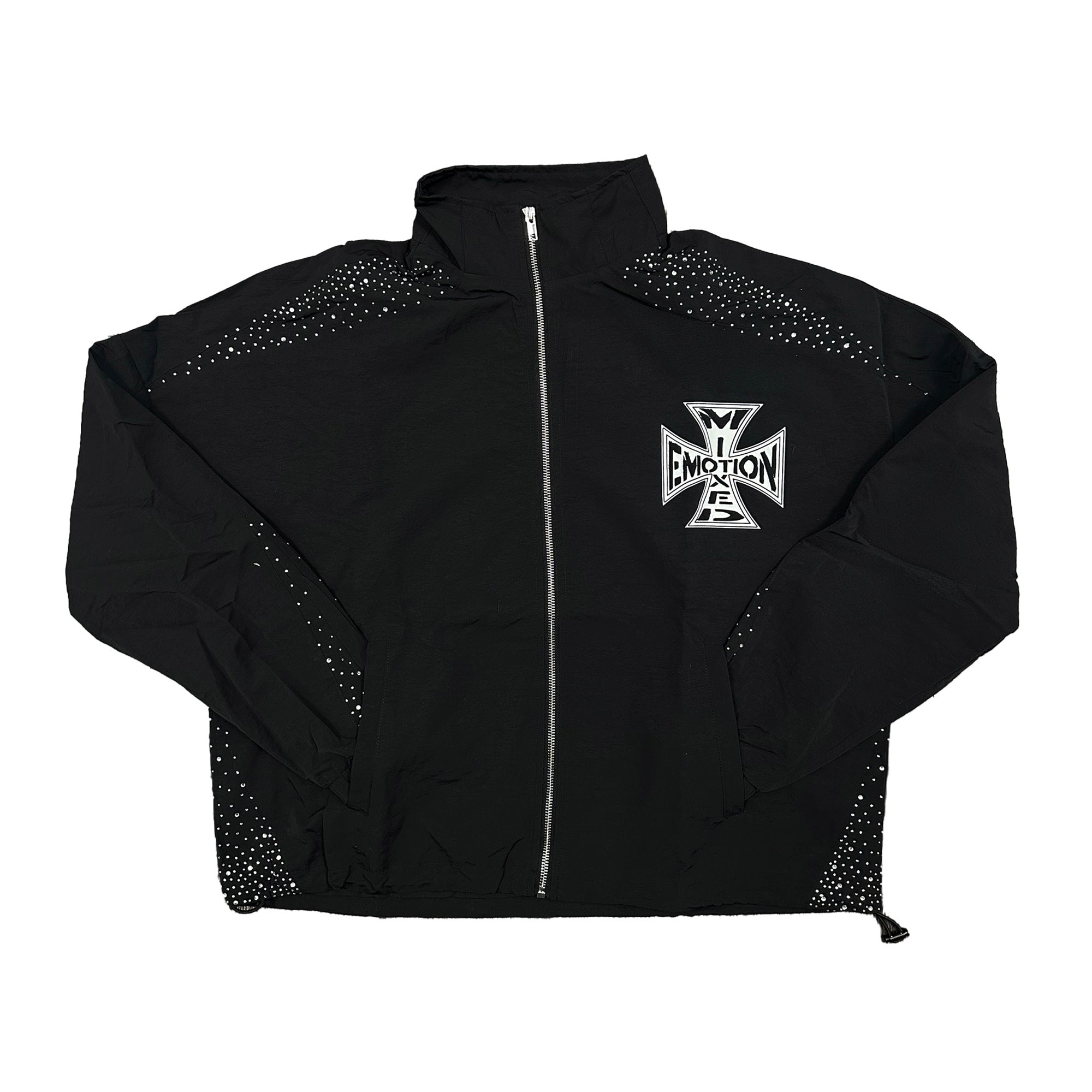 Black Mesh Full Zip Jacket Cross Print Hip‑Hop Loose Street Outerwear