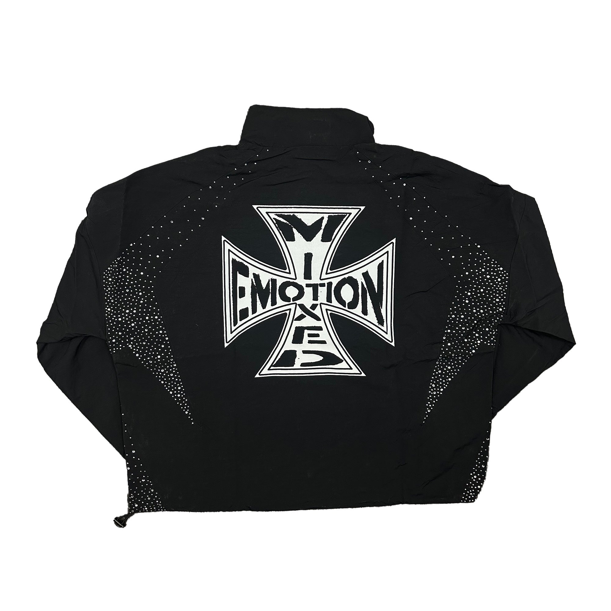 Black Mesh Full Zip Jacket Cross Print Hip‑Hop Loose Street Outerwear