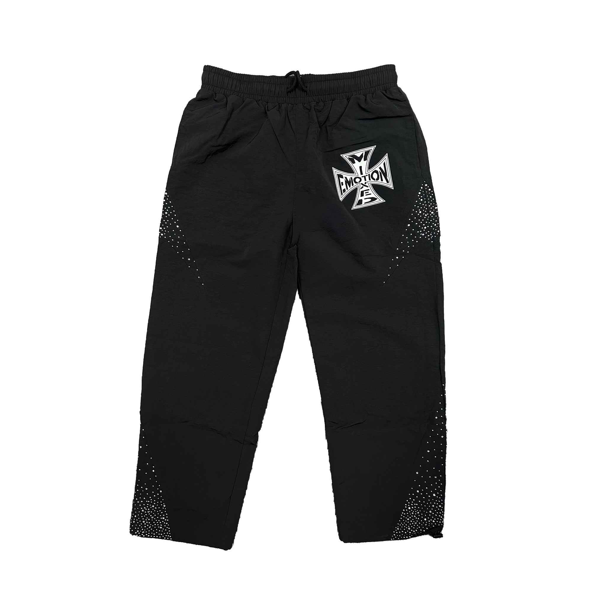 Black Mesh Athletic Pants Cross Print Hip‑Hop Loose Street Sweatpants