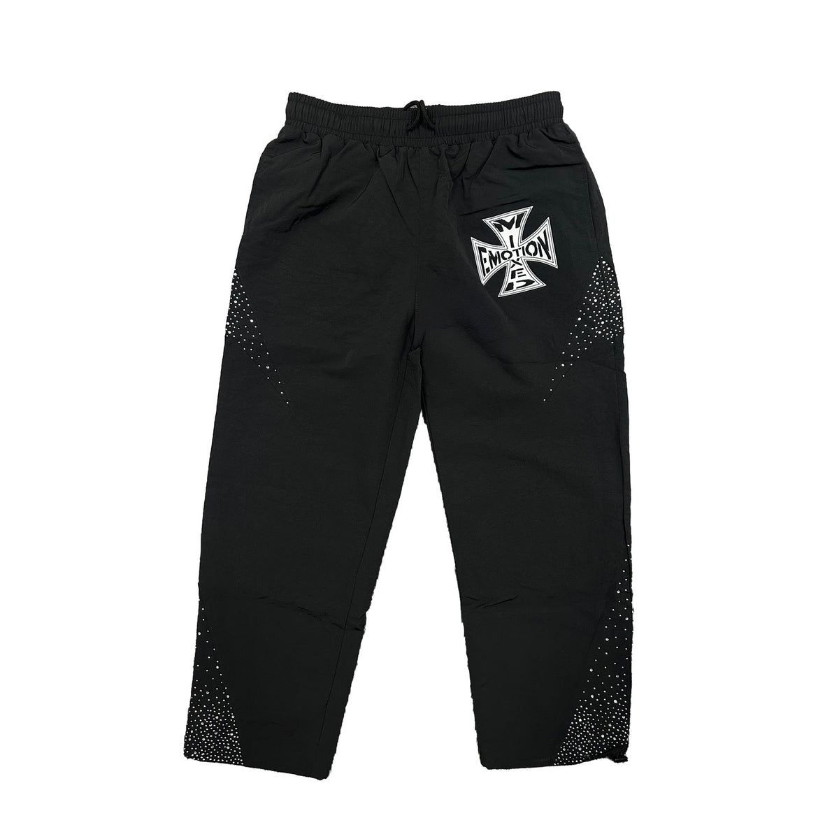 Black Mesh Athletic Pants Cross Print Hip‑Hop Loose Street Sweatpants