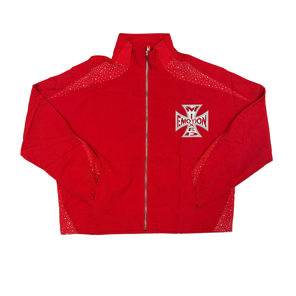 Y2K Street Style Red Stand Collar Full Zip Embroidered Jacket For Men
