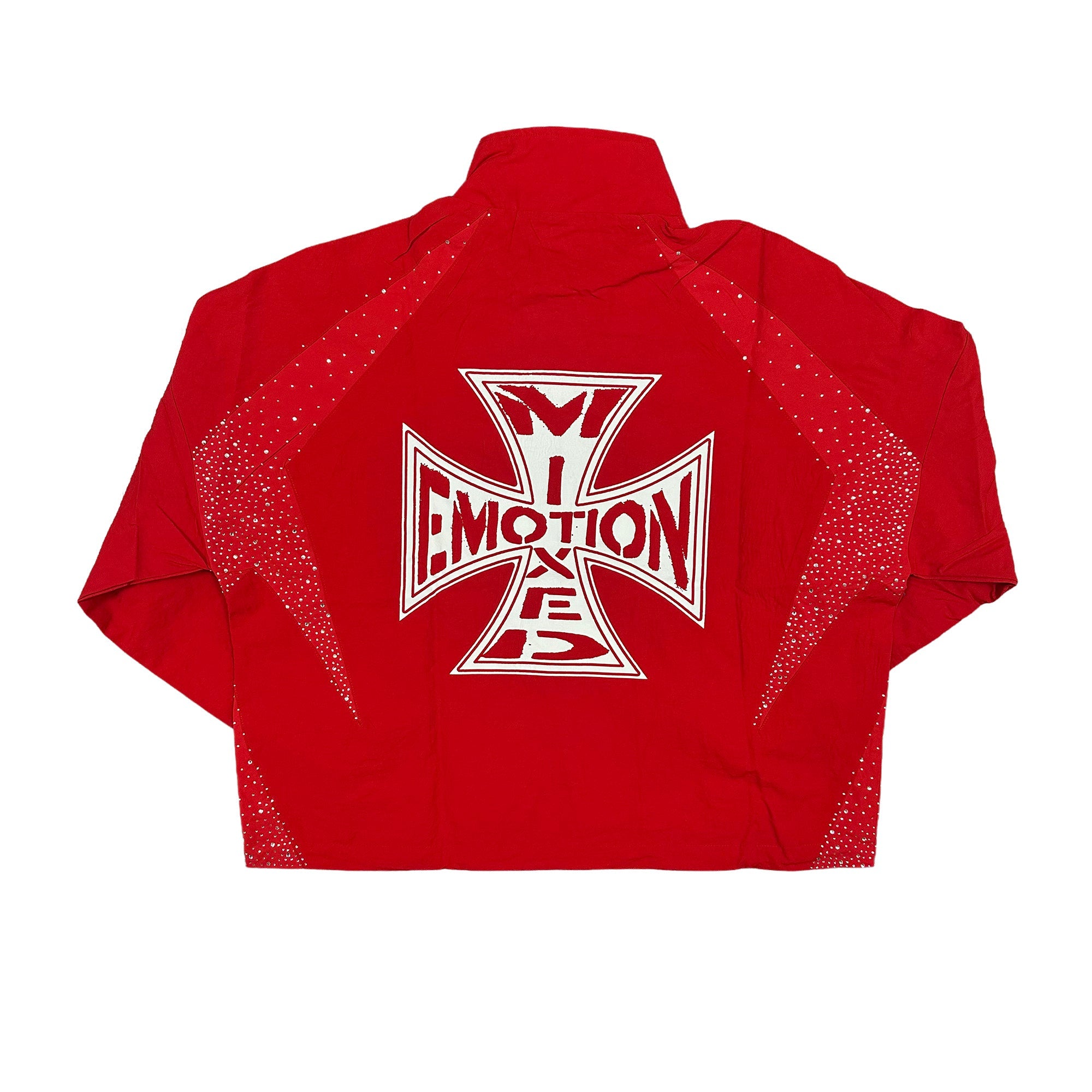 Y2K Street Style Red Stand Collar Full Zip Embroidered Jacket For Men