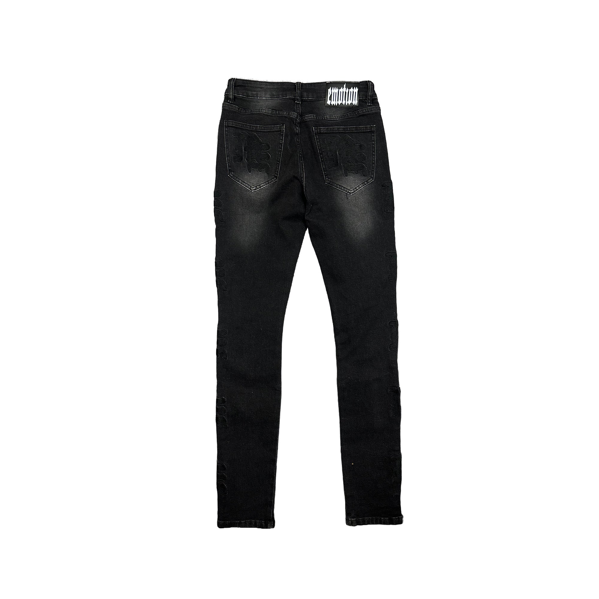 Y2K Street Style Black Wash Distressed Straight‑Fit Destroyed Denim Pants