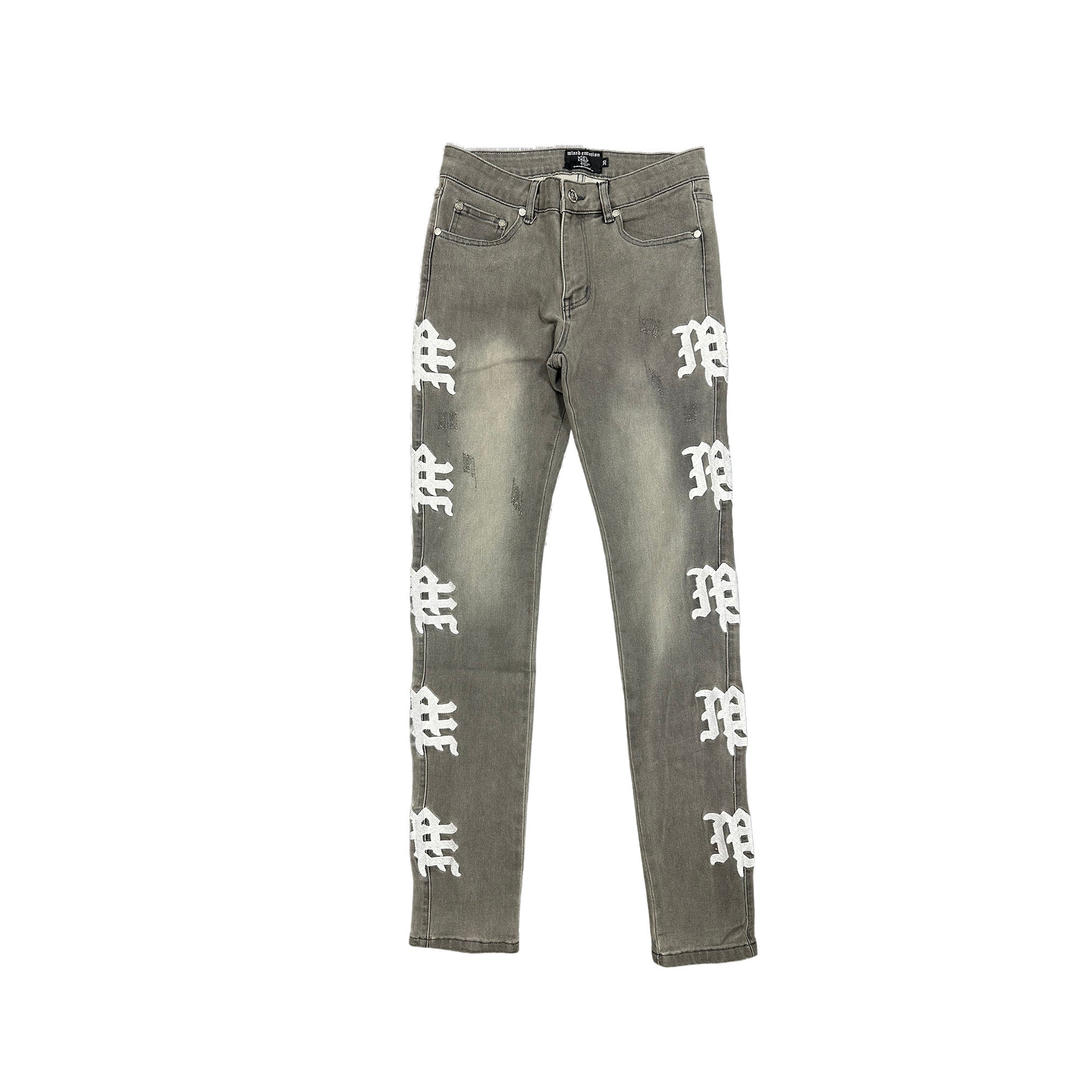 Y2K Street Style Olive Washed Graphic Straight‑Fit Distressed Denim Pants