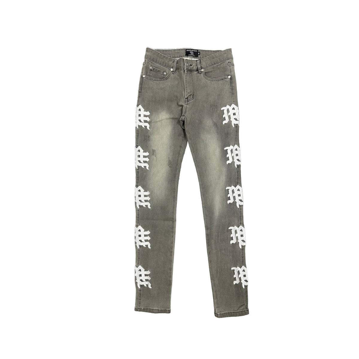 Y2K Street Style Olive Washed Graphic Straight‑Fit Distressed Denim Pants