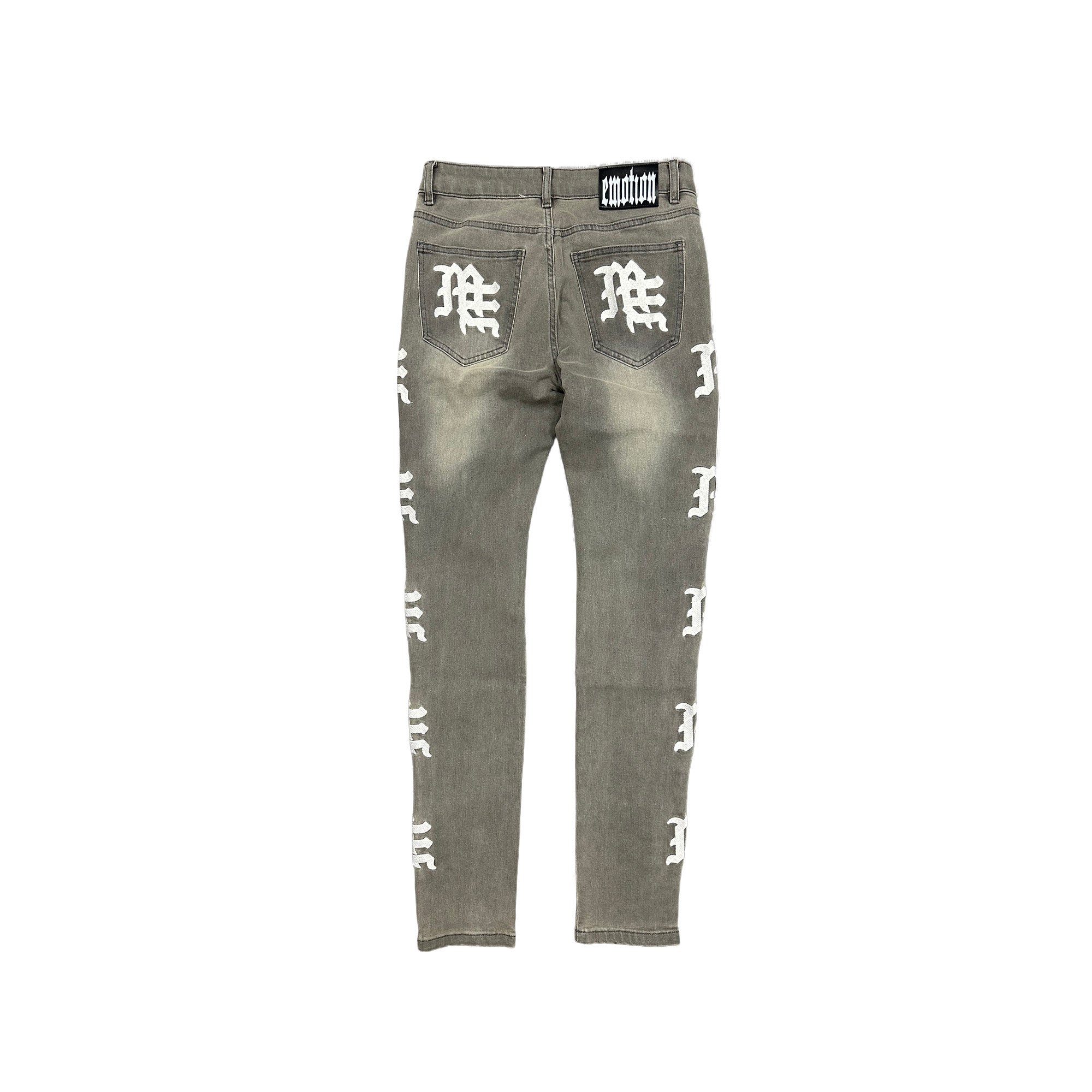 Y2K Street Style Olive Washed Graphic Straight‑Fit Distressed Denim Pants