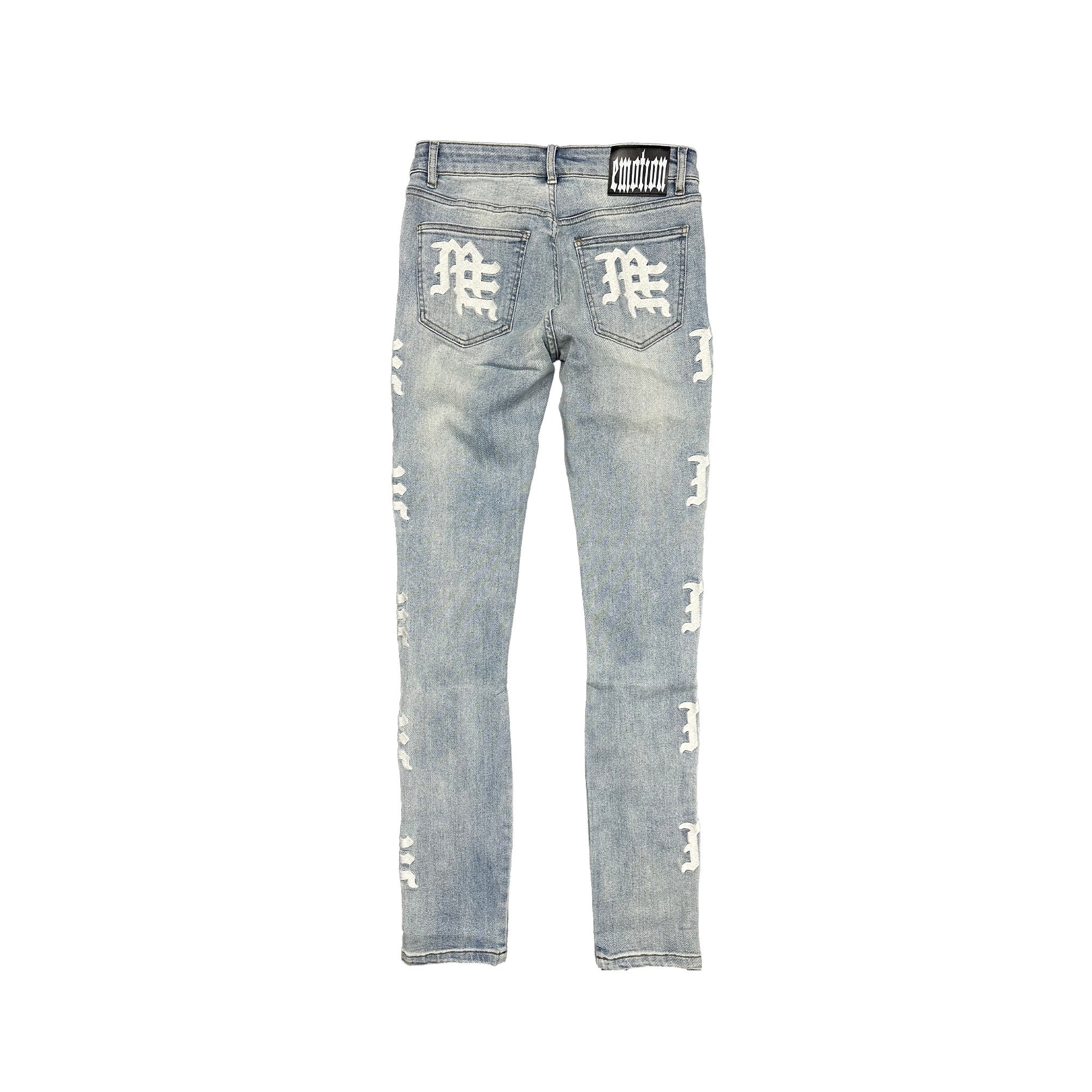 Vintage Distressed Graphic Print Straight‑Leg Denim Jeans Men Streetwear Light Wash Denim Pants