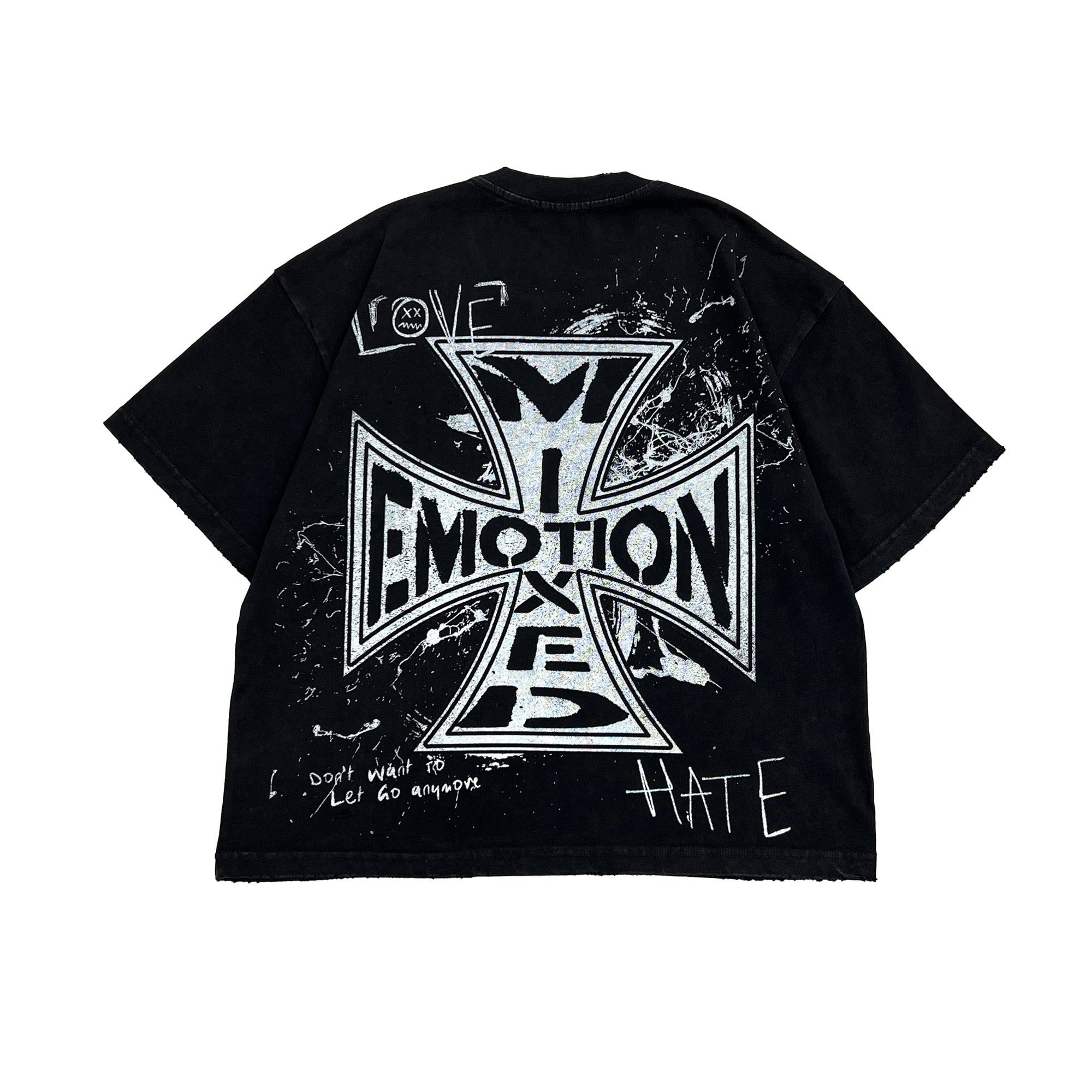 Retro Sketch Letter Graphic Oversized T‑Shirt Casual Street‑wear Black Tee