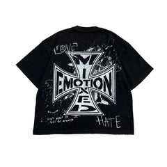 Retro Sketch Letter Graphic Oversized T‑Shirt Casual Street‑wear Black Tee